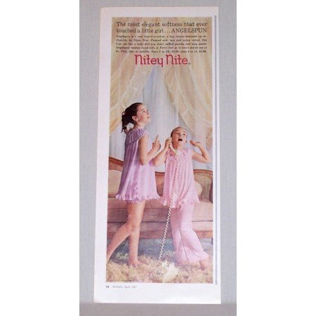1957 Nitey Nite Girls Sleepers Color Print Ad - Angelspun