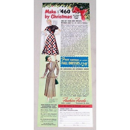 1949 Fashion Frocks Women's Fall Dresses Color Print Ad