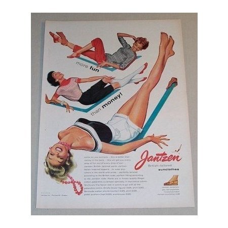 1955 Jantzen Sunclothes Color Art Print Ad - More Fun Than Money