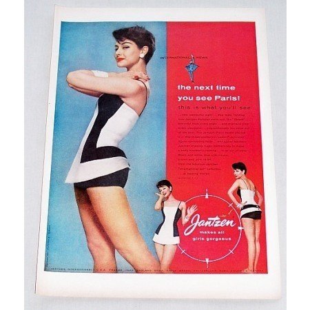 1956 Jantzen Parisian Swim Suit Color Print Ad