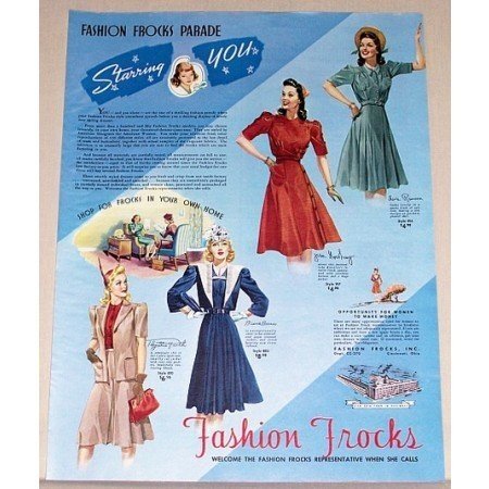1941 Fashion Frocks Dresses Color Art Print Ad
