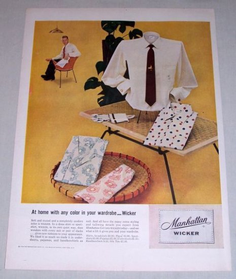 1954 Manhattan Wicker Dress Sport Shirts Color Print Ad