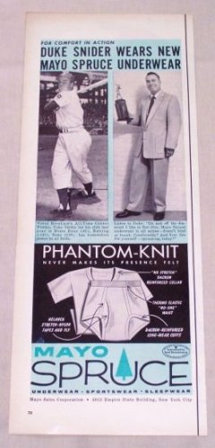 1955 Mayo Spruce Underwear Print Ad Baseball Celebrity Duke Snider