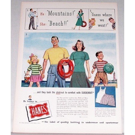 1948 Hanes Suedeknit Sport Shirts Color Print Ad