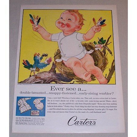 1958 Carter's Snap-Fastened Shirt Baby Outfit Color Art Print Ad