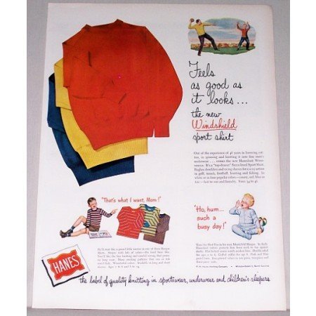 1947 Hanes Windshield Sport Shirts Color Print Ad