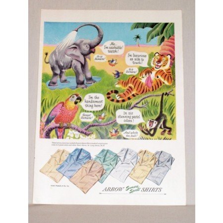 1948 Arrow Sumara Sports Shirts Zoo Animal Art Color Print Ad