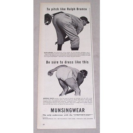 1946 Munsingwear Print Ad Dodgers Baseball Celebrity Ralph Branca