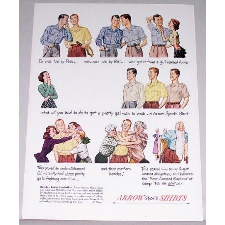 1948 Arrow Sports Shirts Color Print Ad - Being Irresistible