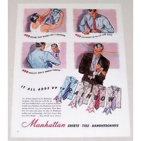 1944 Manhattan Shirts Color Art Print Ad - Adds Up To Rainbow