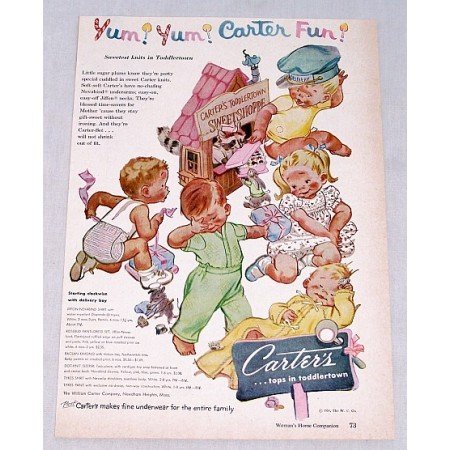 1954 Carter's Childrens Clothing Color Art Print Ad - Yum Yum Carter Fun