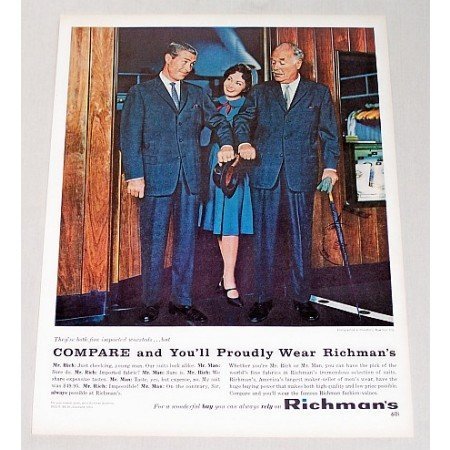 1960 Richman's Mens Wear Suit Color Print Ad