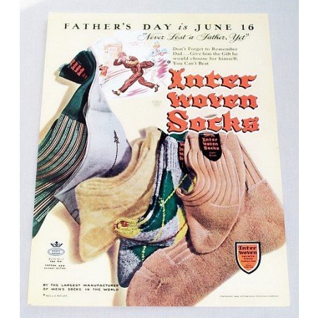 1946 Inter Woven Socks Color Print Ad - Never Lost A Father Yet