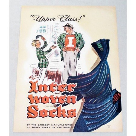 1946 Inter Woven Socks Color Art Ad - Upper Class!