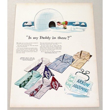 1946 Arrow Arazephyrs Shirts Winter Igloo Art Color Print Ad - Is My Daddy In