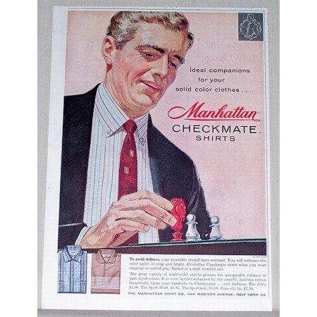 1957 Manhattan Checkmate Shirts Chess Art Color Print Ad