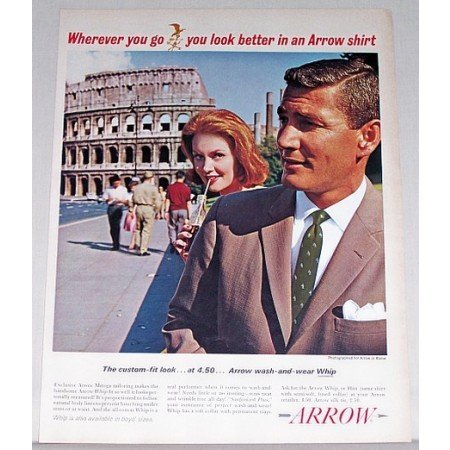 1962 Arrow Whip Shirts Rome Coliseum Color Print Ad