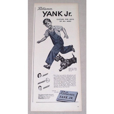 1946 Reliance Yank Jr. Boys Clothing Jumperalls Print Ad