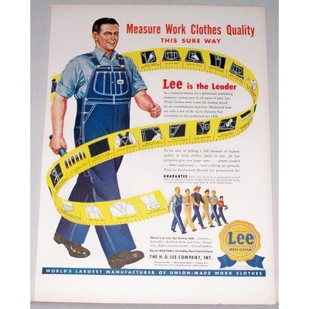1948 Lee Work Clothes Bib Overalls Color Art Print Ad