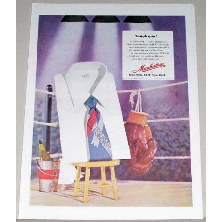 1952 Manhattan Span Shirts Boxing Gloves Ring Color Print Ad - Tough Guy