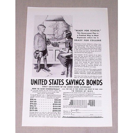 1937 United States Savings Bonds Print Ad - Ready For School
