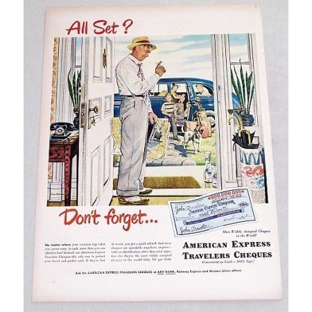 1949 American Express Travelers Cheques Color Art Print Ad