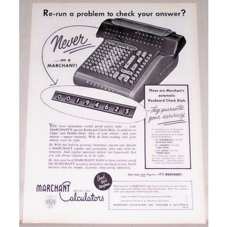 1954 Marchant Calculators Keyboard Check Dials Print Ad