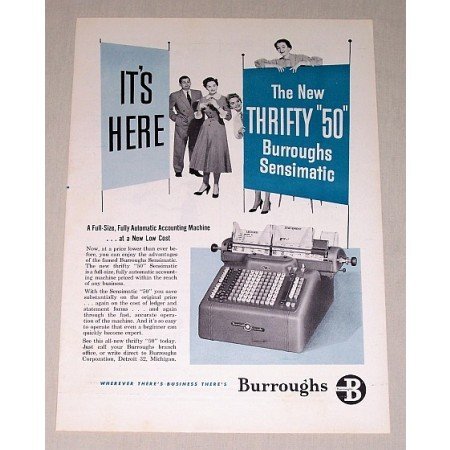 1954 Burroughs Sensimatic Accounting Machine Print Ad