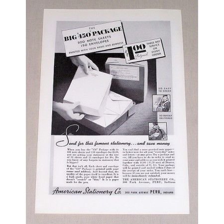 1937 American Stationery Co. 450 Package Sheets Print Ad