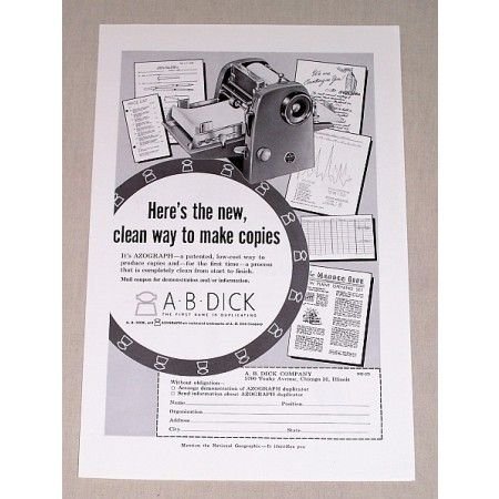 1955 A B Dick Azograph Duplicating Copy Machine Print Ad
