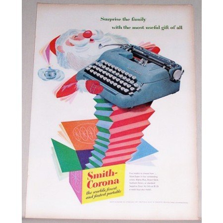 1955 Smith Corona Silent Super Typewriter Santa Clause Art Color Print Ad