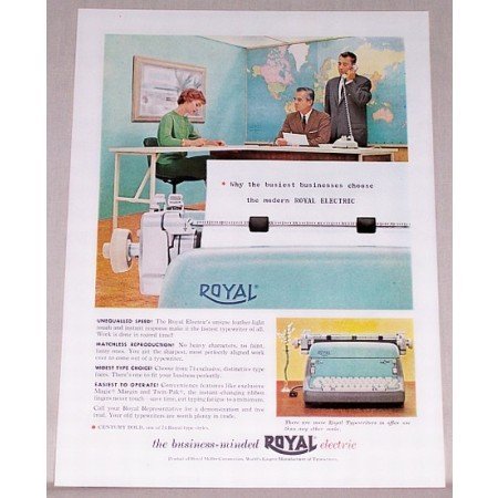 1959 Royal Electric Typewriter Color Print Ad
