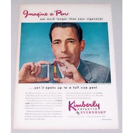 1948 Eversharp Kimberly Pen Color Print Ad Celebrity Humphrey Bogart