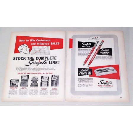 1950 Scripto Fountain Pen and Pencil Set 2 Page Print Ad