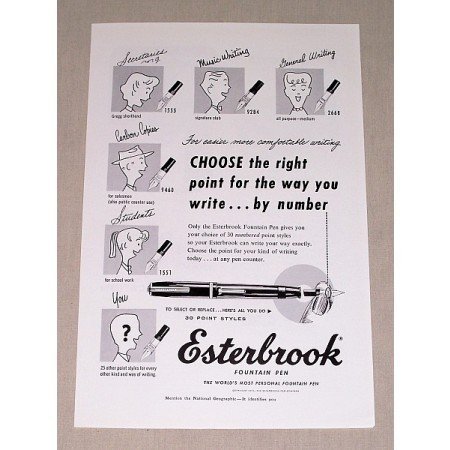 1955 Esterbrook Fountain Pen Print Ad - 30 Point Styles