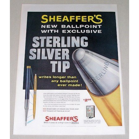1957 Sheaffer's Ballpoint Pen Sterling Silver Tip Color Print Ad