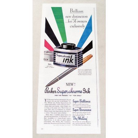 1947 Parker 51 Superchrome Pen Ink Color Print Ad