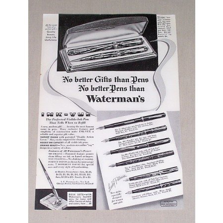 1936 Waterman's Visible Ink Pen Set Print Ad