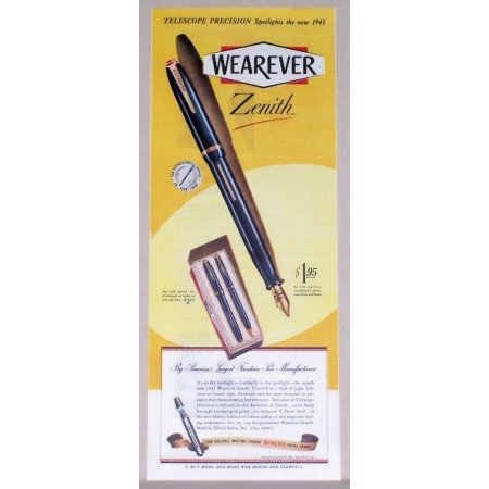 1945 Wearever Zenith Fountain Pen Color Print Ad