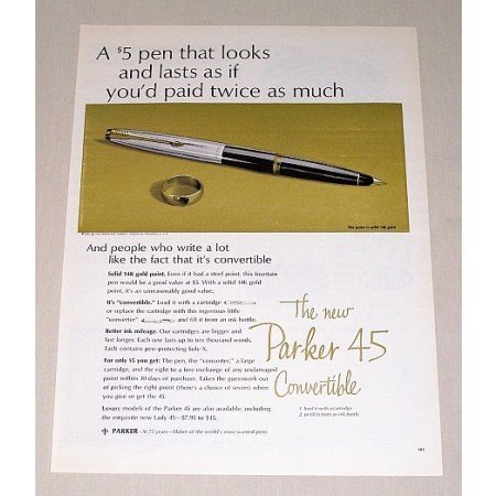 1963 Parker 45 Convertible Fountain Pen Color Print Ad