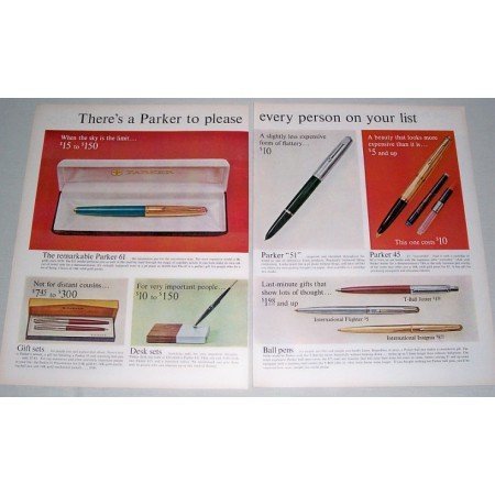 1961 Parker Pens Gift Desk Sets 2 Page Color Print Ad