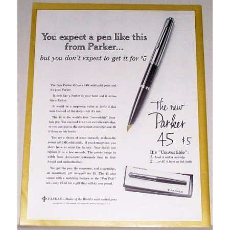 1962 Parker 45 Fountain Pen Color Print Ad