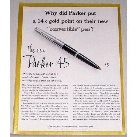 1961 Parker 45 Convertible Pen Color Print Ad