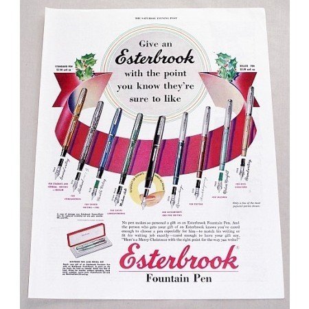 1949 Esterbrook Fountain Pens Color Print Ad