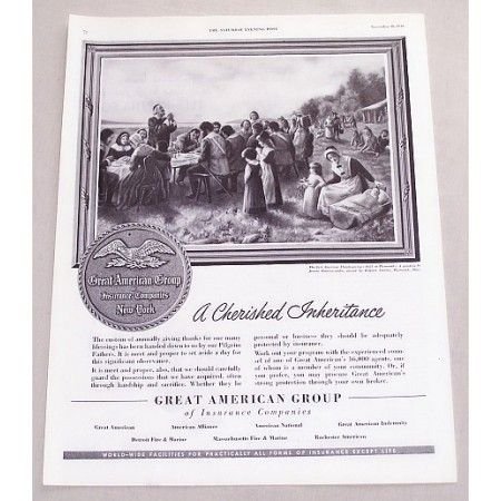 1949 Great American Group Insurance Thanksgiving Print Ad