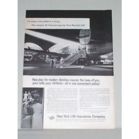1958 New York Life Insurance TWA Airlines Jet Print Ad