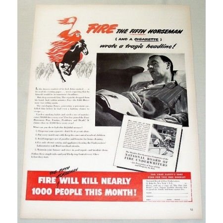 1948 Fire Underwriters Color Print Ad - The Fifth Horseman