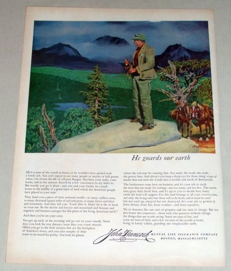 1953 John Hancock Insurance olor Art Print Ad - Guards Our Earth