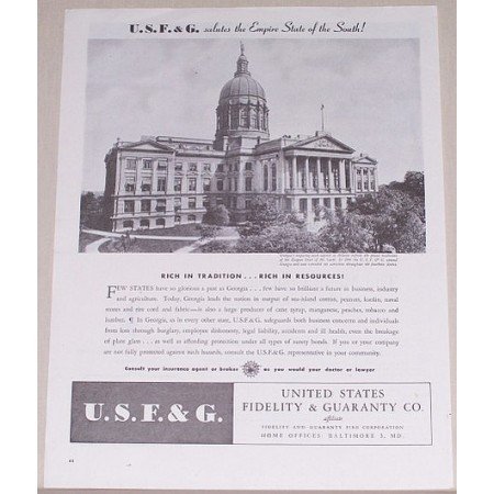 1945 United States Fidelity Guaranty Company Georgia State Capital Print Ad