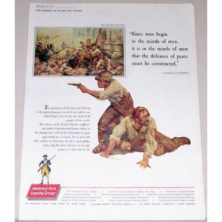 1961 America Fore Loyalty Group Alamo Yohn Art Color Print Ad